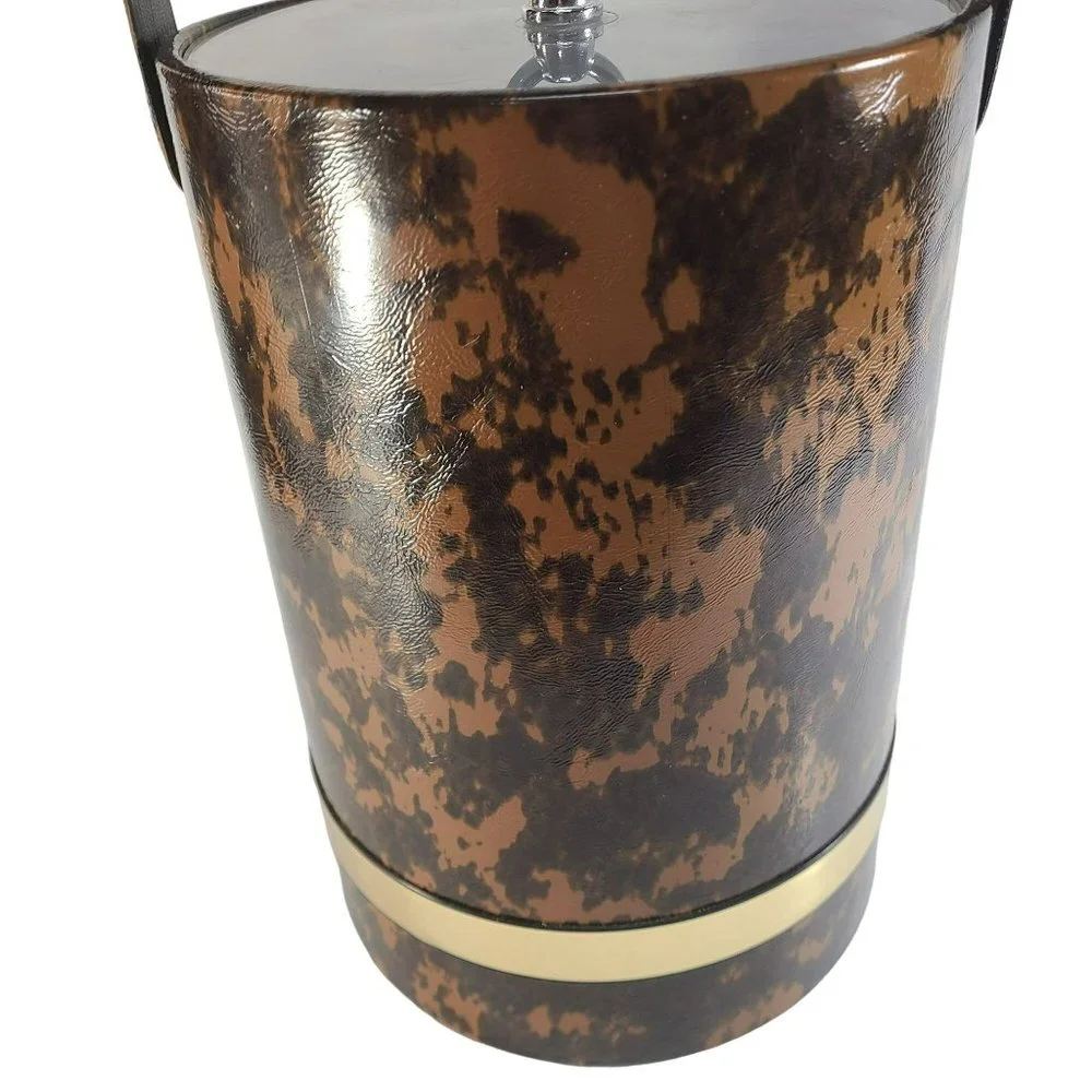 Vintage Mid Century Modern Ice Bucket Gold Brown Marbled Silver Handle